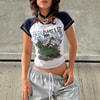 Lacivert Raglan Kollu Back To Nature Gri Melanj Kısa Kollu Crop