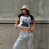 Lacivert Raglan Kollu Back To Nature Gri Melanj Kısa Kollu Crop