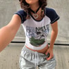 Lacivert Raglan Kollu Back To Nature Gri Melanj Kısa Kollu Crop