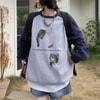 Lacivert Raglan Kollu Cat Missing A Friend Gri Melanj (Unisex) Uzun Kollu