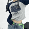 Lacivert Retro 5 Baskılı Uzun Kollu Crop