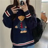 Lacivert Teddy Bear Şeritli Kazak  