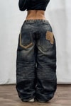 Lacivert Vintage Eskitme Baskılı Streetwear Unisex Baggy Pantolon