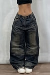 Lacivert Vintage Eskitme Baskılı Streetwear Unisex Baggy Pantolon