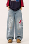 Mavi Hello Kitty Taşlamalı Gotik Y2K Unisex Baggy Pantolon