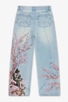 Mavi Sakura Şovalye Nakışlı Y2K Baggy Pantolon