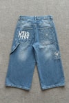 Mavi Taşlamalı kırmızı Beyaz MZKD Spider Y2K Baggy Unisex Şortolon