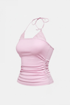 Pembe Dantel Ekli Bağlamalı Y2K Askılı Crop