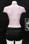 Pembe Dantelli Bağlamalı Bolero Y2K Kısa Kollu Crop