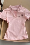 Pembe Ekose Polo Yaka Hello Kitty Y2K Kısa Kollu Crop