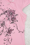 Pembe Mandarin Yaka Çiçekli Qipao Vintage Y2K Kısa Kollu Crop