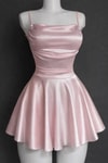 Pembe Saten Drape Detaylı İp Askılı Elbise