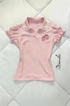 Pembe Strawberry Dantel Yaka Detaylı Y2K Kısa Kollu Crop