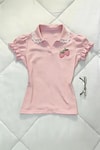 Pembe Strawberry Dantel Yaka Detaylı Y2K Kısa Kollu Crop