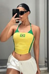 Sarı Brasil Y2K Yeşil Ek Askılı Crop