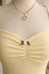 Sarı Coquette Fiyonk Gül Detaylı Y2K Kısa Kollu Crop 