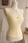 Sarı Coquette Fiyonk Gül Detaylı Y2K Kısa Kollu Crop 