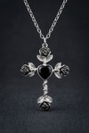 Silver Gotik Heart Black Stone Rose Kolye