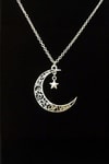 Silver Otantik Desenli Ay Yıldız Kolye