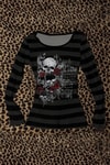 Siyah Antrasit Çizgili Skull Red Rose Gotik Y2K Uzun Kollu Crop