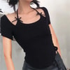 Siyah Askısı Kurdeleli Kısa Kollu Crop 