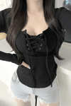 Siyah Bağcıklı Fitilli Kaşkorse Uzun Kollu Crop