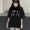 Siyah Çift Kurdele Baskılı Unisex T-Shirt