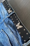 Siyah Çift Sıra Zımbalı Butterfly Gotik Deri Kemer