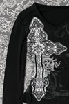 Siyah Cross Motifli Gotik Y2K Uzun Kollu Crop