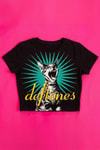 Siyah Deftones Cat Print Gotik Y2K Kısa Kollu Crop
