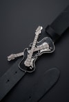 Siyah Double Guitar Gotik Deri Kemer