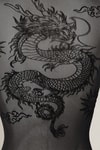 Siyah Dragon Baskılı Sırtı Tansparan Kısa Kollu Çıtçıtlı Body