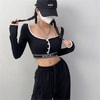 Siyah Düğmeli Beyaz Şeritli Newgirls Uzun Kollu Crop