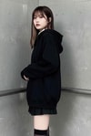 Siyah Düz Oversize Kalın Kapüşonlu Unisex Hırka   
