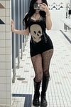Siyah Gothic Skull Askılı Elbise