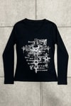 Siyah Gotik Cross Skull Y2K Uzun Kollu Crop