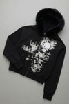 Sİyah Gotik Skull Cross Kürk Detaylı Y2K Crop Hırka