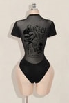 Siyah Gotik Skulls Control Transparan Kısa Kollu Çıtçıtlı Body