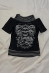 Siyah Gotik Skulls Y2K Ek Çizgili Askılı Kısa Kollu Crop