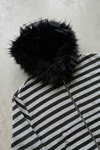 Siyah Gri Çizgili Kürklü Kapüşonlu Unisex Hırka