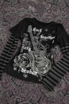 Siyah Guitar Siyah Antrasit Kollu Çizgili Y2K Unisex Sweatshirt