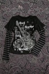 Siyah Guitar Siyah Antrasit Kollu Çizgili Y2K Unisex Sweatshirt