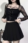 Siyah Harajuku Fashion Gotik Detaylı Y2K Uzun Kollu Crop