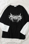 Siyah Harajuku Gothic Atrocity Beyaz Kollu (Unisex) T-Shirt