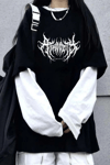 Siyah Harajuku Gothic Atrocity Beyaz Kollu (Unisex) T-Shirt