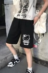 Siyah Hello Kitty Skeleton Penye Y2K Unisex Şort
