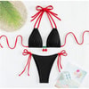 Siyah Kirazlı Kırmızı İpli Bikini Takımı