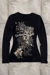 Siyah Las Vegas Rebels Grunge Y2K Uzun Kollu Crop
