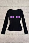 Siyah Minecraft Enderman Purple Eyes Y2K Uzun Kollu Crop