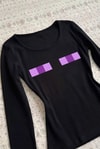 Siyah Minecraft Enderman Purple Eyes Y2K Uzun Kollu Crop